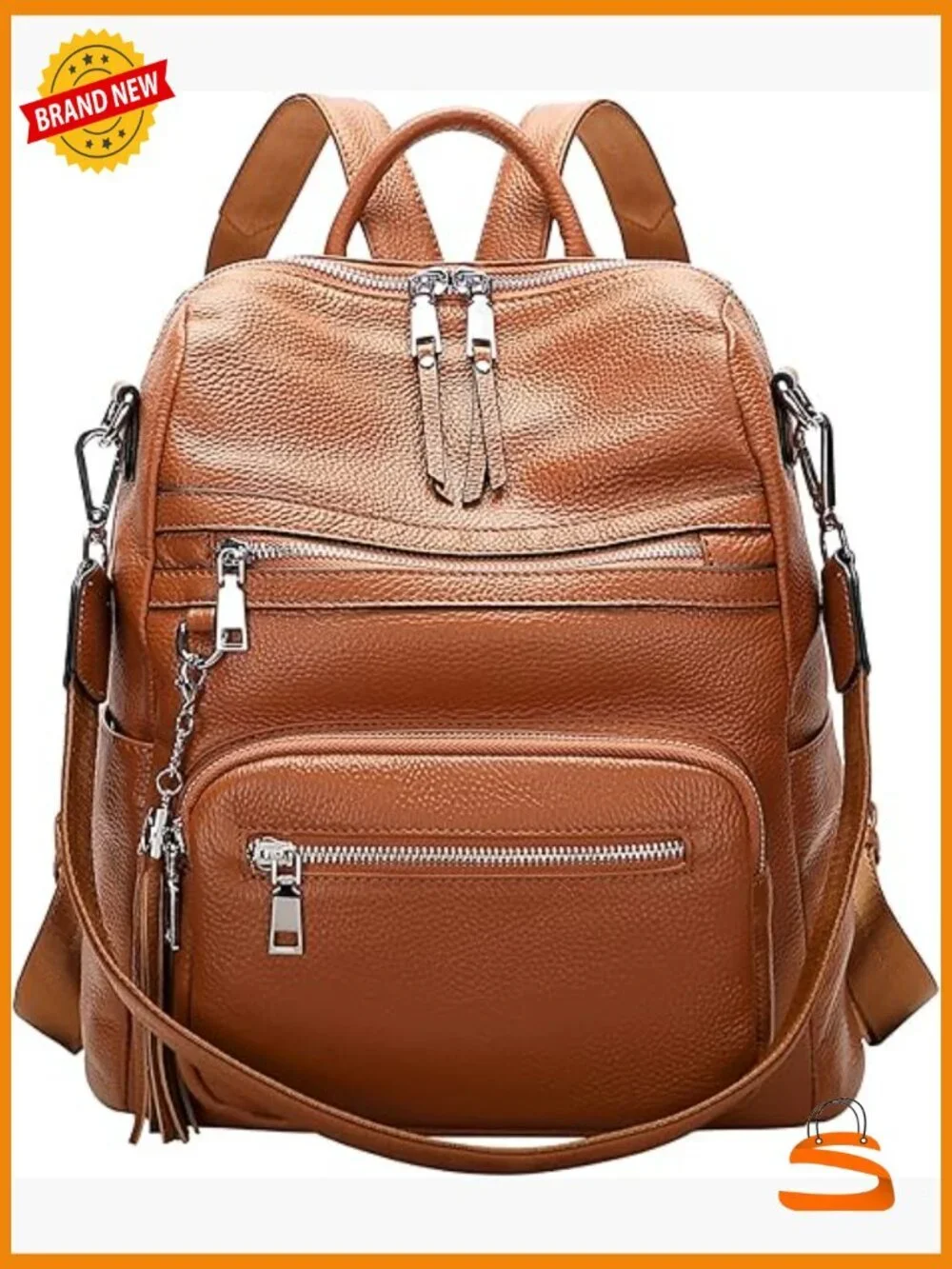 Genuine Leather Backpack Purse with Laptop Compartment - Large Shoulder Bag